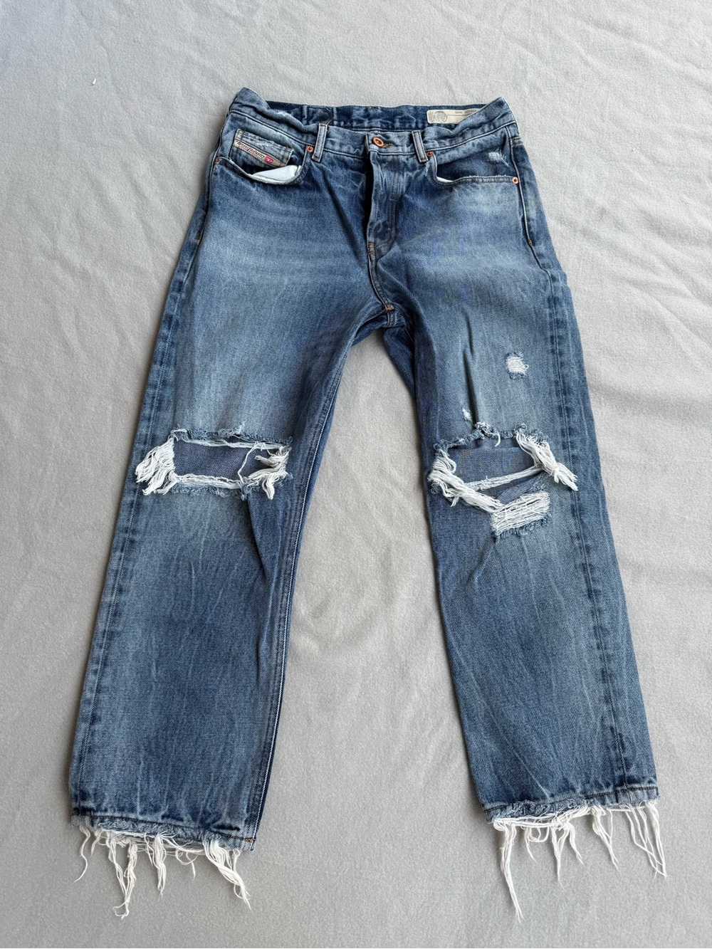 Diesel Aryel Jeans Women 29 Destroyed Regular-Straight Leg Multiple Logo 084ZS